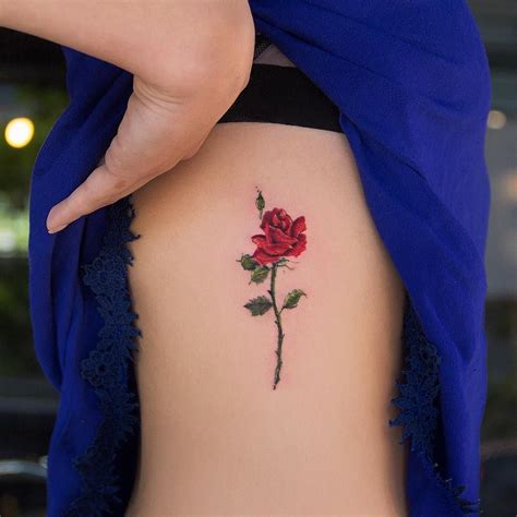 Colored Rose Tattoo On Ribs By Robcarvalhoart Rose Rib Tattoos Small