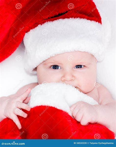 Newborn Baby In A Santa Hat Stock Photo Image Of White Baby 34532220