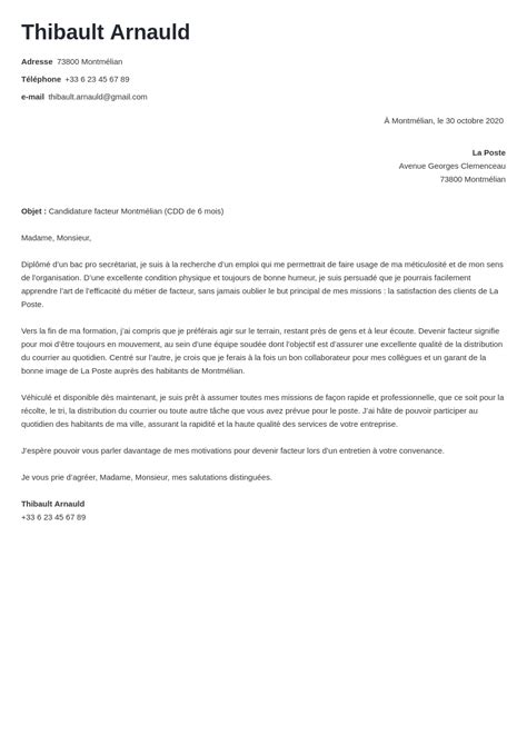 Lettre De Candidature Pour Un Poste