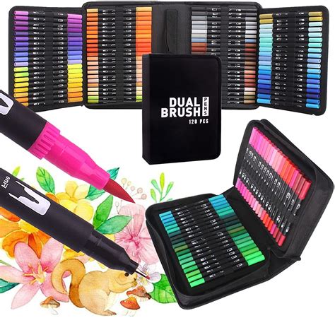 Buy 120 Colouring Pens Dual Tip Brush Marker Pens Fine And Brush Felt