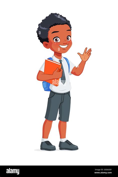 African American School Boy Greeting Cartoon Vector Illustration Stock