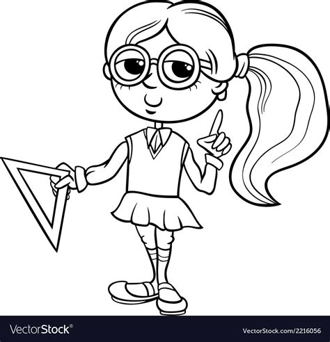 Grade School Girl Coloring Page Royalty Free Vector Image