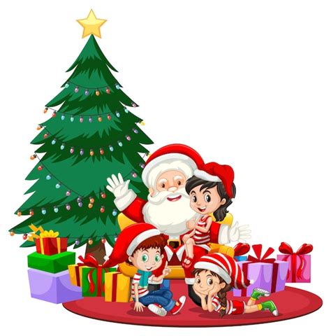 Free Vector Children Celebrating Christmas With Santa Claus