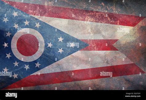 Top View Of Retro Flag Of Ohio With Grunge Texture Flag Background
