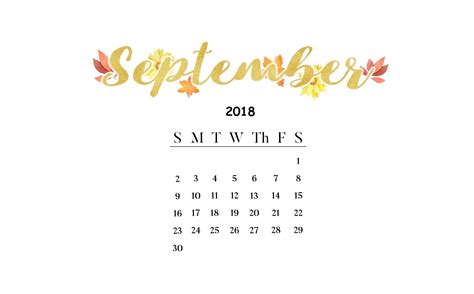 September 2018 Calendar Wallpapers Wallpaper Cave