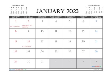 Printable January Calendar 2023 Pdf Printable Calendar 2023