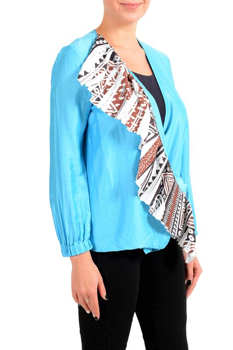Just Cavalli Womens Multi Color Silk Ruffled Blouse Top
