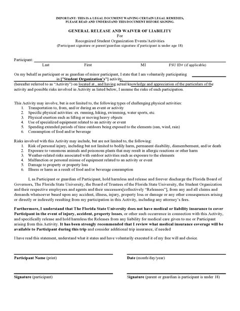 editable general release  liability forms  templatearchive