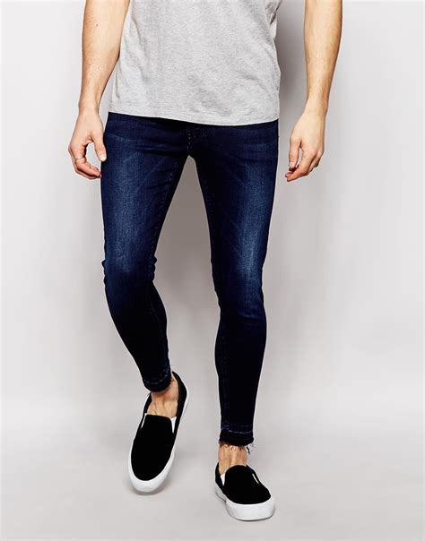 Lyst Asos Extreme Super Skinny Jeans With Raw Hem In Blue For Men