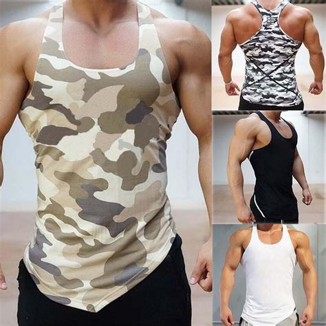 Buy Fitness Men Tank Top Army Camo Camouflage Mens Bodybuilding