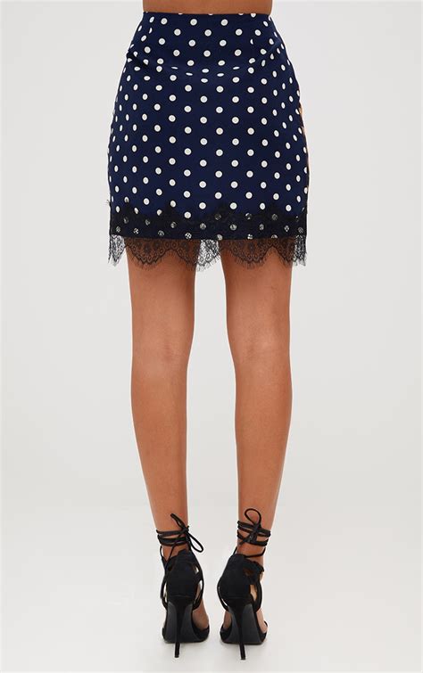Navy Mix Print Lace Trim Mini Skirt Skirts Prettylittlething