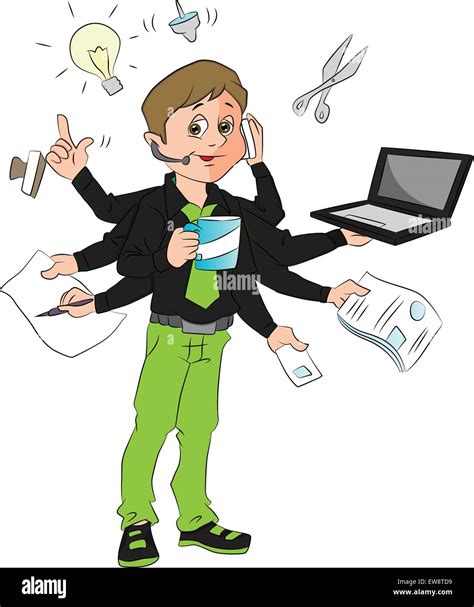Vector Illustration Of A Successful Businessman Multitasking In The