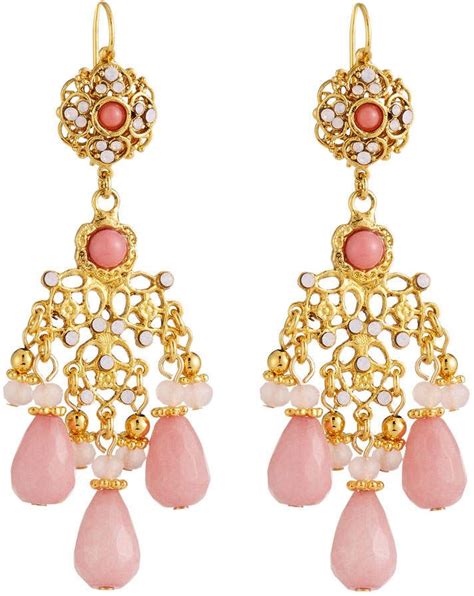 Jose Maria Barrera Filigree Chandelier Earrings Pink Beaded
