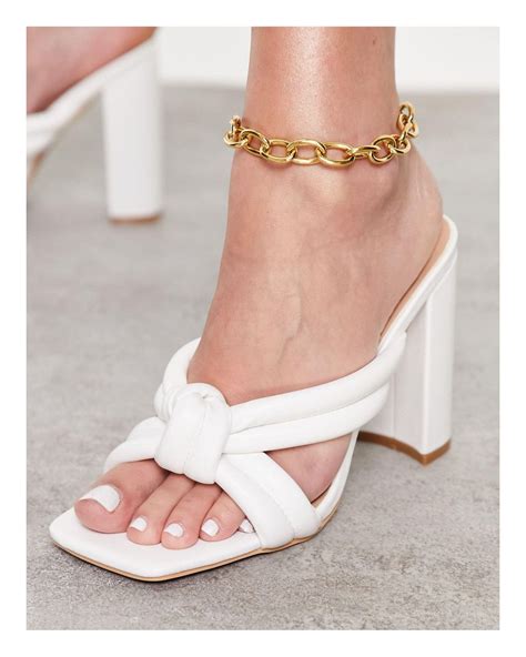 SIMMI Shoes Simmi London Eloise Knot Front Block Heel Sandals In White