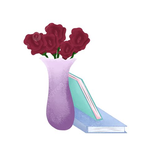 Ramo Estético De Rosas Y Libros Png Florero De La Flor Rosa Libro Png Y Psd Para Descargar