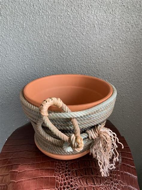 Rope Wrapped Planters Etsy Rope Decor Lariat Rope Crafts Rope Wrapped