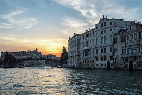 Classic Venetian Sunset Sail Towards The Accademia Bridge On The