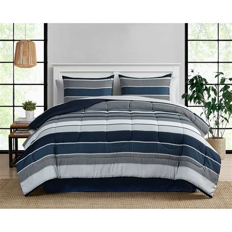 Mainstays Blue Stripe 8 Piece Bed In A Bag Comforter Set With Sheets Queen Ex Tremes