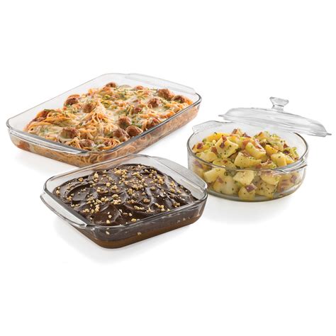 Libbey Baker S Basics 3 Piece Glass Casserole Baking Dish Set With 1 Cover