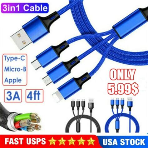 3 In 1 Fast Usb Charging Cable Universal Multi Function Cell Phone Cord