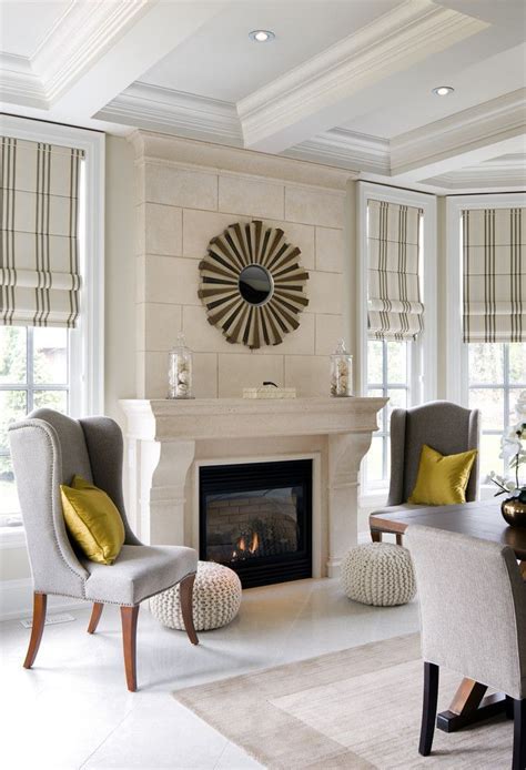 Locate realtors selling lakefront houses and waterfront real estate. Living room design in white with a limestone fireplace # ...