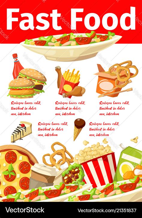 Junkfood Snacks Fast Food Menu Poster Royalty Free Vector