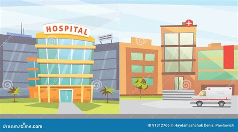 Set Hospital Building Cartoon Modern Vector Illustration Medical