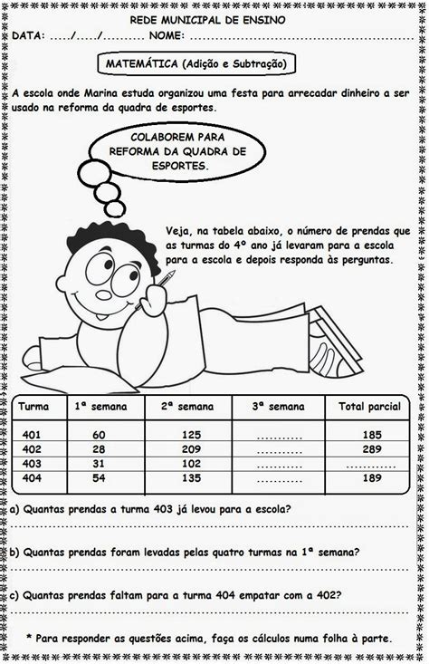 Situações Problemas Envolvendo Adição Subtração E Multiplicação 4o Ano