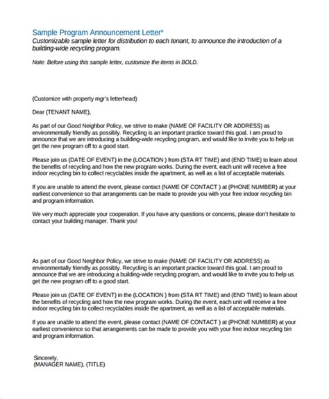 Dear admissions committee, i am greatly honored to recommend susan for county state college. FREE 13+ Sample Announcement Letter Templates in PDF | MS ...