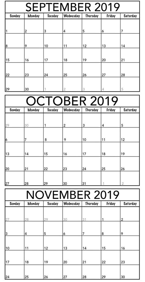 Blank September October November 2019 Calendar September Calendar