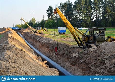 Natural Gas Pipeline Construction Work A Dug Trench In The Ground For