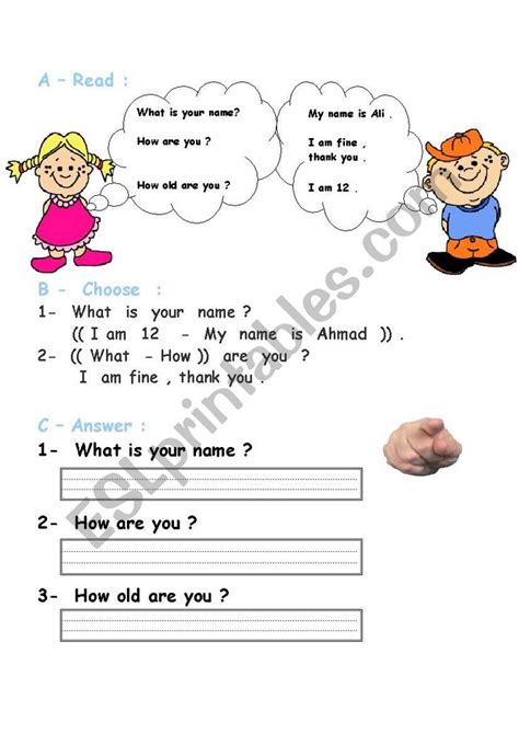 Whats Your Name How Are You How Old Are You Esl Worksheet By Sam