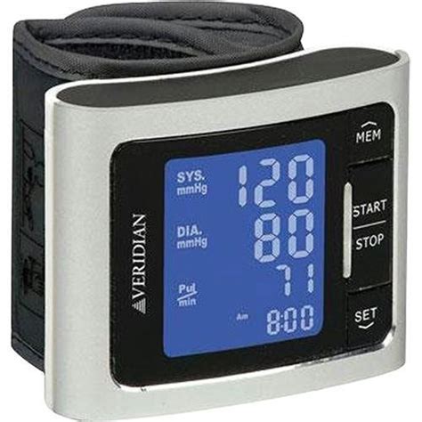 Metallic Style Wrist Blood Pressure Monitor Silver Easy To Read Blue