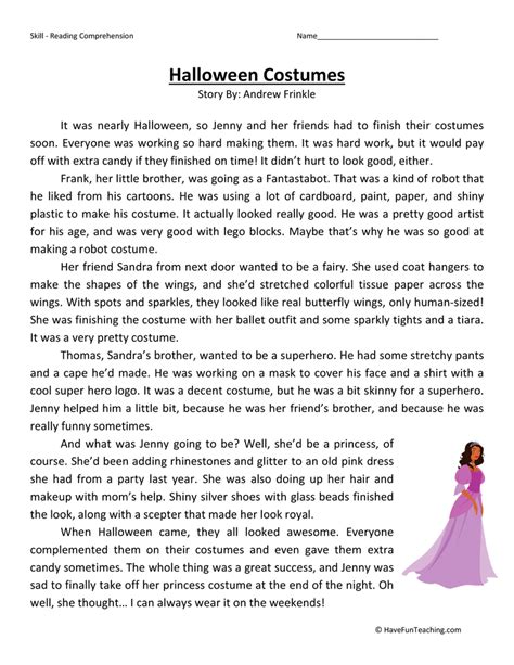 Halloween Costumes Reading Comprehension Worksheet By Teach Simple