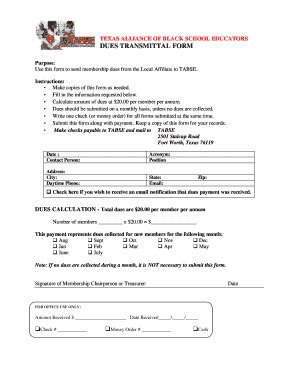 Fillable Online Dues Transmittal Form Texas Alliance Of Black School