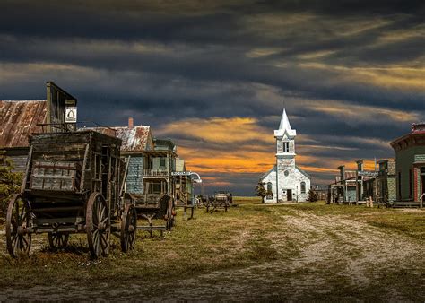 Western Prairie 1880 Town In South Dakota At Sunset Photograph By