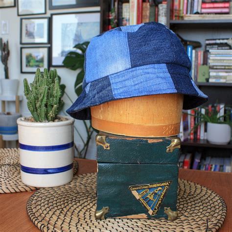 Patchwork Denim Bucket Hat Recycled Jeans Upcycled Etsy