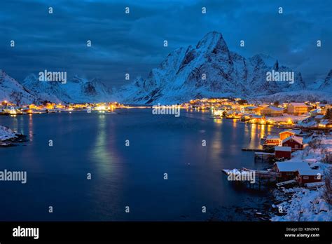 Reine Village At Night Lofoten Islands Norway Stock Photo Alamy