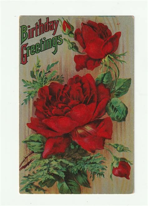Old Victorian Era Postcard Birthday Greetings Red Roses Buds Ebay In