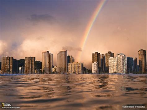 Cityscapes Architecture Hawaii Urban Buildings Rainbows