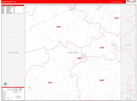 Archer County Tx Zip Code Wall Map Red Line Style By Marketmaps Mapsales
