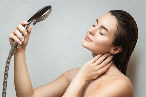 premium photo beautiful sensual woman washing under shower spray