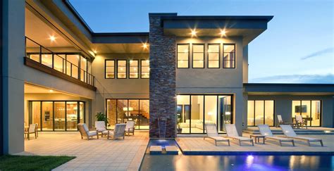 Beautiful Modern Custom Home With Flat Roof Stucco And Stone Luxury
