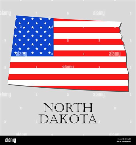 Map Of The State Of North Dakota And American Flag Illustration
