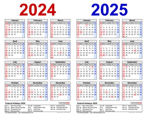2024 2025 Calendar Year With Holidays Edita Gwenora