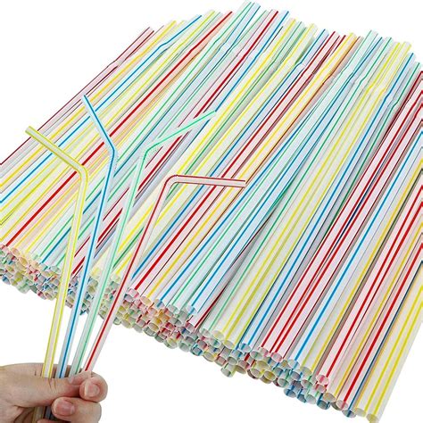300 Pcs Flexible Plastic Drinking Straws Extra Long Colorful