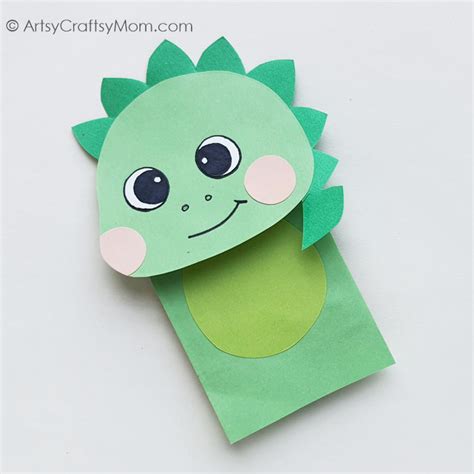 Cute And Easy Paper Bag Dinosaur Puppet Craft For Kids