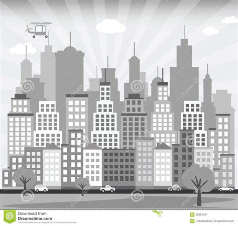 City Background Black And White Stock Vector Illustration Of Curves