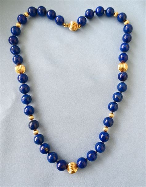 Classic Lapis 14k Bead Necklace 19 Lapis Jewelry Beaded Necklace