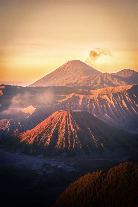 Mount Bromo Volcano Gunung Bromo At Sunrise With Colorful Sky